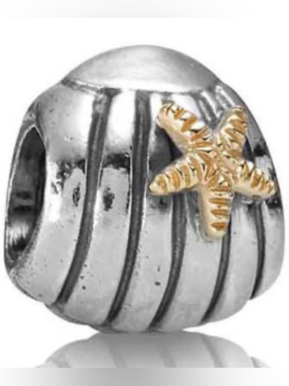 Pandora Silver Shell Charm with Gold Starfish Accent